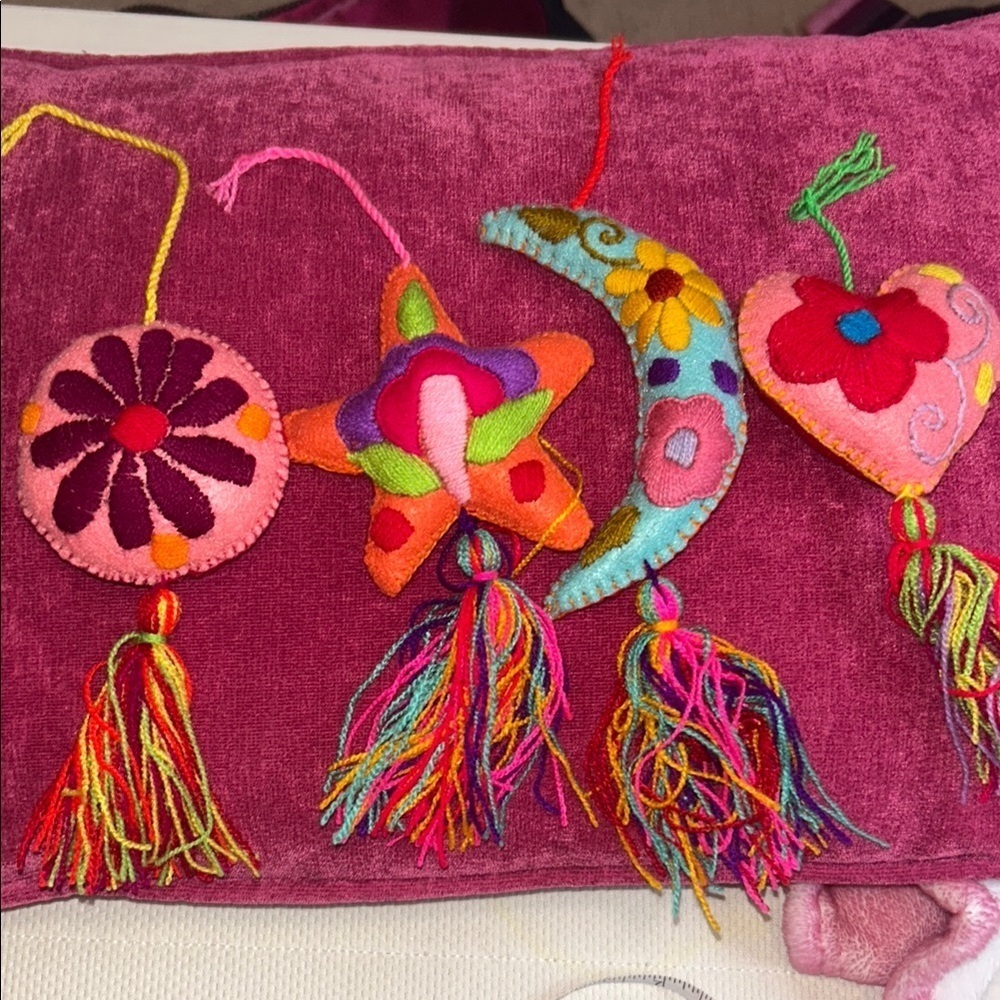 Colorful Hanging Artisan Ornaments Set with Tassels Mexico Decor whimsigoth - Picture 2 of 4